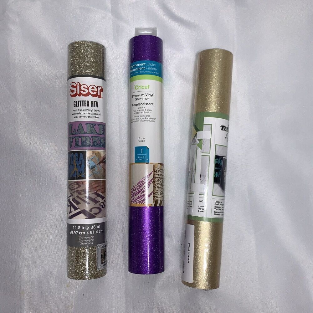 Set Of 3 Cricut Premium Vinyl Shimmer  Purple, Siser Heat Transfer Vinyl.